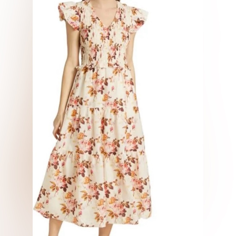 Sea Cream Esme Short Sleeve Smocked Midi Dress